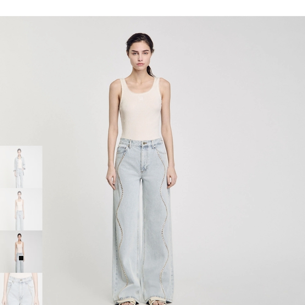 Sandro Denim Wide Leg Jeans with Silver Details